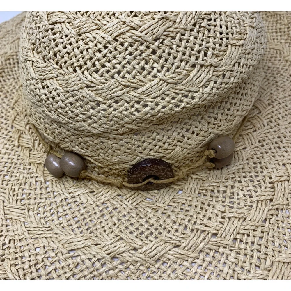 Banana Republic M/L Floppy Straw Sun Hat Natural Raffia Paper Wide Brim Beachy